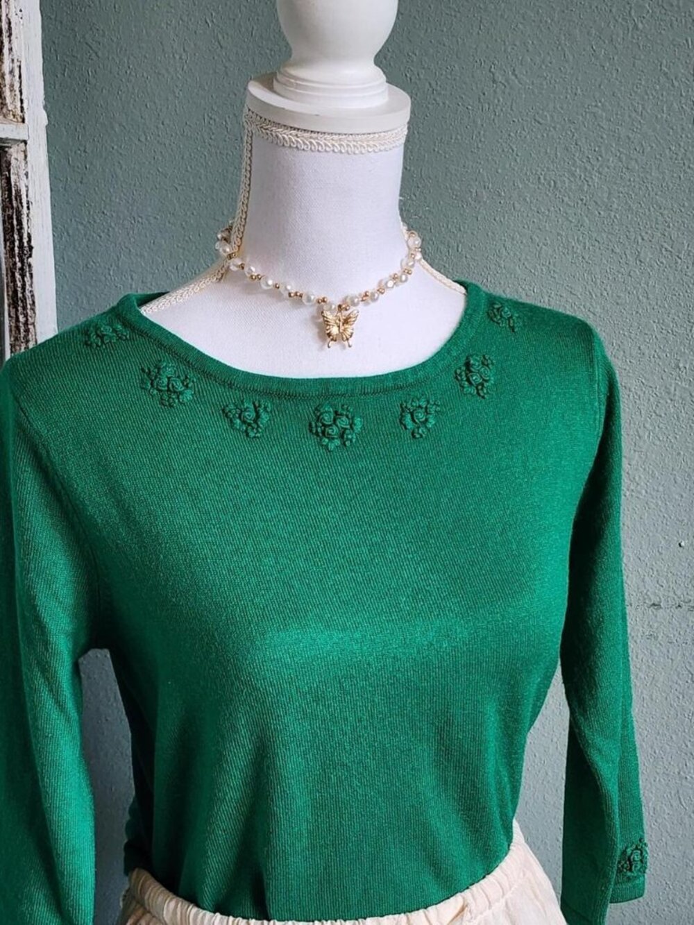 Vintage Sag Harbor Kelly Green Light Sweater Med